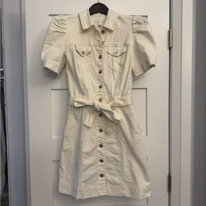 Size 4 Chelsea & Violet Cream Short-Sleeve Canvas Mini Dress